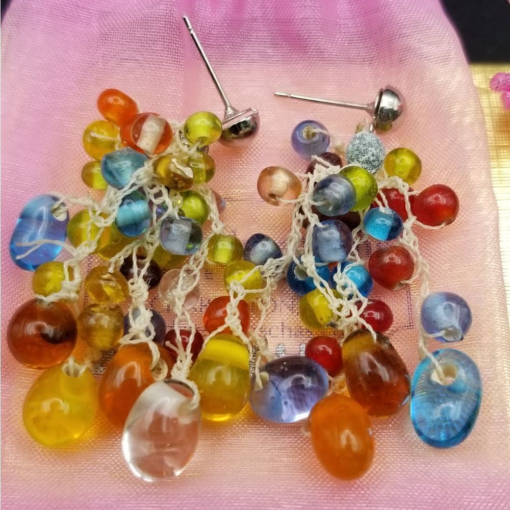 Murano glass beaded rainbow colorful jubilee earrings E211